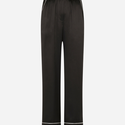 Shop Dolce & Gabbana Satin Pajama Pants With Piping In Black