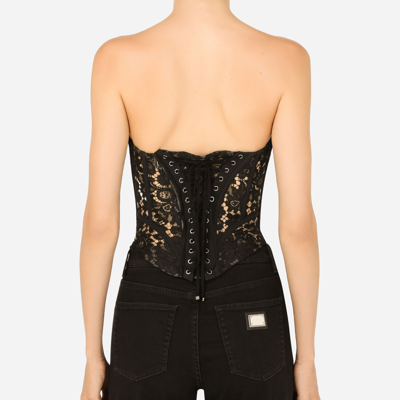 Shop Dolce & Gabbana Lace Bustier With Laces And Eyelets In Black