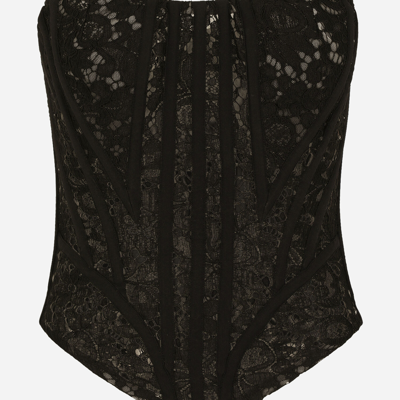 Shop Dolce & Gabbana Lace Bustier With Laces And Eyelets In Black