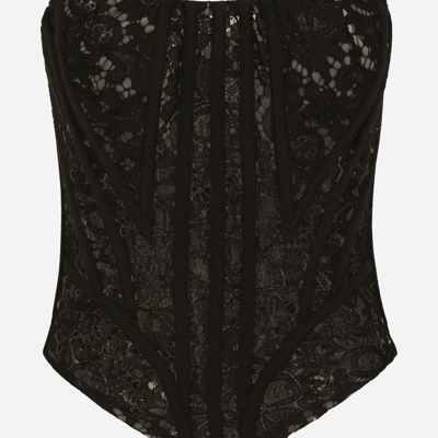 Dolce & Gabbana Lace Bustier With Laces And Eyelets In Black