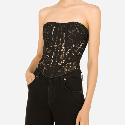 Dolce & Gabbana Lace Bustier With Laces And Eyelets In Black
