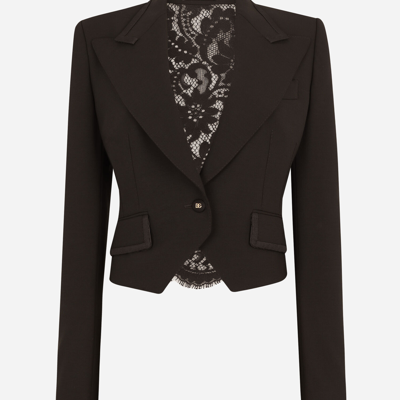 Dolce & Gabbana Short Wool And Cordonetto Lace Jacket In Black