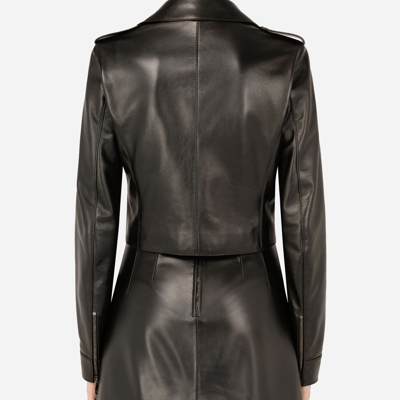 Shop Dolce & Gabbana Leather Biker Jacket With Tab Details In Black