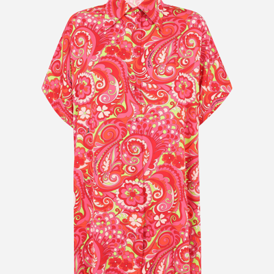 Shop Dolce & Gabbana Short-sleeved Silk Shirt With 60s Print In Multicolor