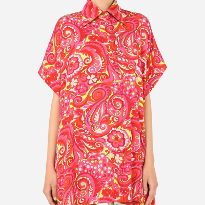 Shop Dolce & Gabbana Short-sleeved Silk Shirt With 60s Print In Multicolor