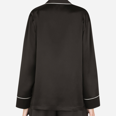 Shop Dolce & Gabbana Satin Pajama Shirt With Dg Embroidery In Black