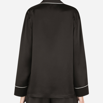Dolce & Gabbana Satin Pajama Shirt With Dg Embroidery In Black