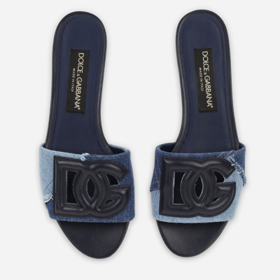 Dolce & Gabbana Dolce&gabbana Blue Denim Slide With Logo In Blue