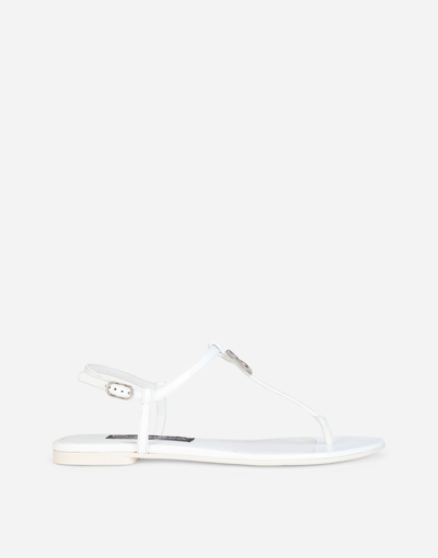 Shop Dolce & Gabbana Patent Leather Dg Thong Sandals In White