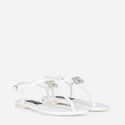 Shop Dolce & Gabbana Patent Leather Dg Thong Sandals In White
