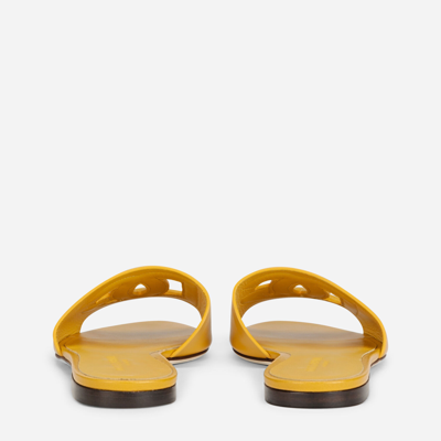 Shop Dolce & Gabbana Calfskin Sliders With Dg Logo In Yellow