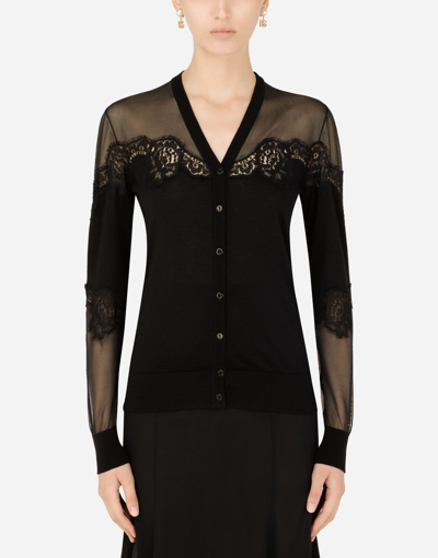 Shop Dolce & Gabbana Cashmere, Tulle And Silk Cardigan With Lace In Black