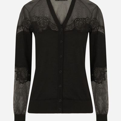 Shop Dolce & Gabbana Cashmere, Tulle And Silk Cardigan With Lace In Black