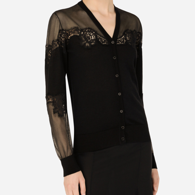 Shop Dolce & Gabbana Cashmere, Tulle And Silk Cardigan With Lace In Black