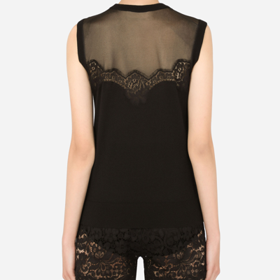 Shop Dolce & Gabbana Sleeveless Cashmere And Silk Sweater With Lace In Black