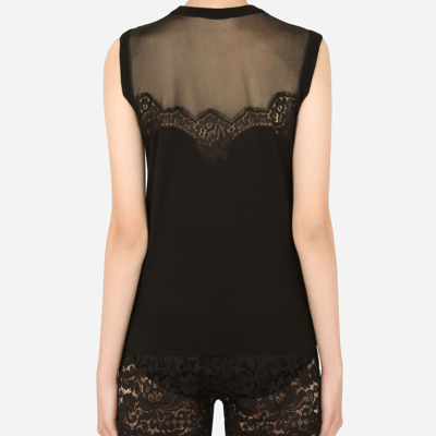Dolce & Gabbana Sleeveless Cashmere And Silk Sweater With Lace In Black