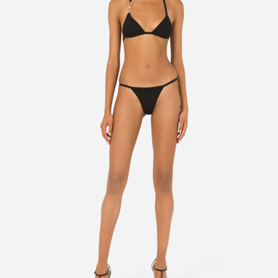 Dolce & Gabbana Jersey Triangle Bikini Set W/ Logo In Black