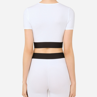 Short-sleeve Branded Elastic Cotton Crop Top In White
