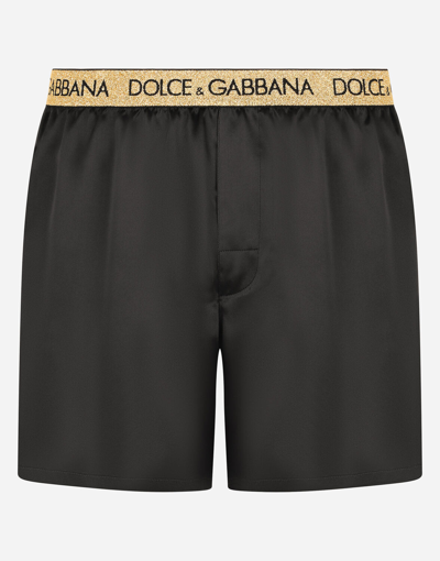 Shop Dolce & Gabbana Silk Satin Boxer Shorts With Sleep Mask In Black