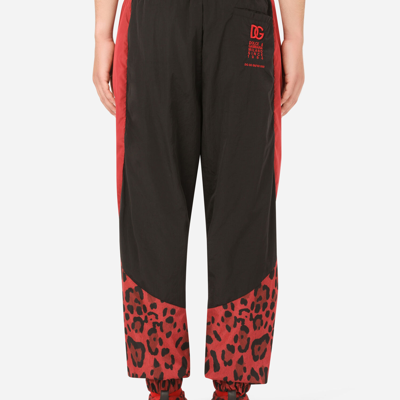 Shop Dolce & Gabbana Nylon Jogging Pants With Leopard Print In Multicolor