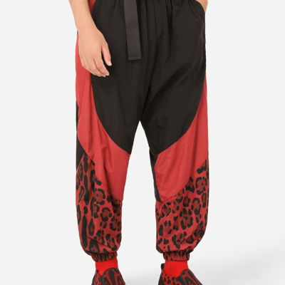 Shop Dolce & Gabbana Nylon Jogging Pants With Leopard Print In Multicolor