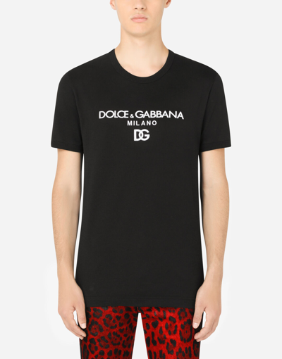 Shop Dolce & Gabbana Cotton T-shirt With Dg Embroidery And Patch In Black