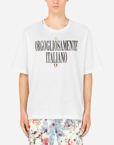 Shop Dolce & Gabbana T-shirt With Metal Dg Logo And Print In Multicolor