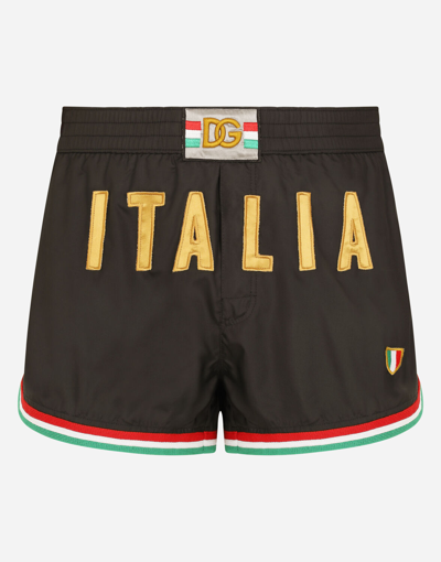 Shop Dolce & Gabbana Short Swim Shorts With Italy Dg Patch In Black