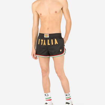Shop Dolce & Gabbana Short Swim Shorts With Italy Dg Patch In Black