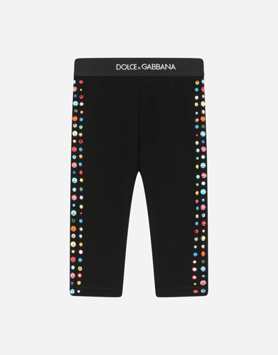 Shop Dolce & Gabbana Interlock Leggings With Multi-colored Studs In Black