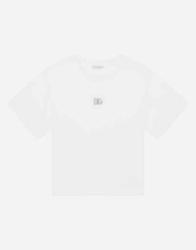 Dolce & Gabbana Short Jersey T-shirt With Dg Logo In White