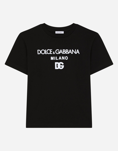 Shop Dolce & Gabbana Jersey T-shirt With Dg Milano Print In Black