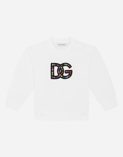 Shop Dolce & Gabbana Jersey Sweatshirt With Multi-colored Dg Logo Patch In White
