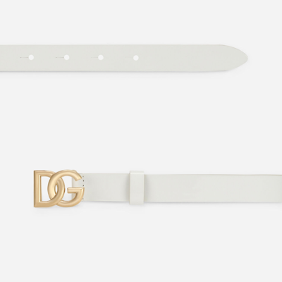 Dolce & Gabbana Calfskin Belt With Dg Logo In White