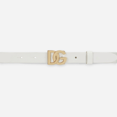 Dolce & Gabbana Calfskin Belt With Dg Logo In White