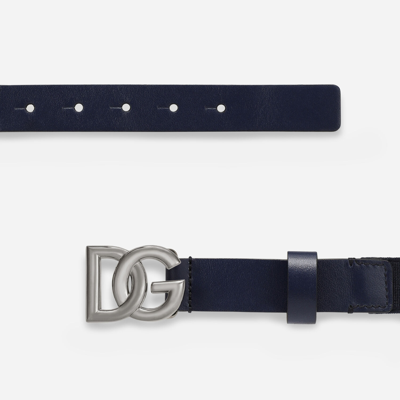Dolce & Gabbana Leather Belt With Dg Logo Buckle In White