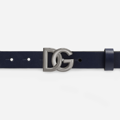 Dolce & Gabbana Leather Belt With Dg Logo Buckle In White