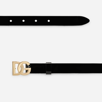 Shop Dolce & Gabbana Patent Leather Belt With Dg Logo In Black