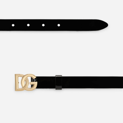 Dolce & Gabbana Patent Leather Belt With Dg Logo In Black