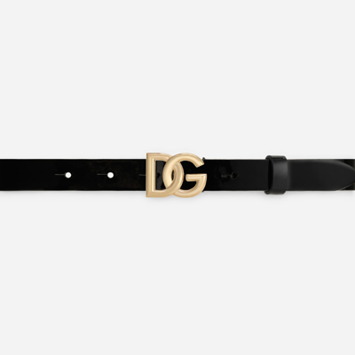 Shop Dolce & Gabbana Patent Leather Belt With Dg Logo In Black