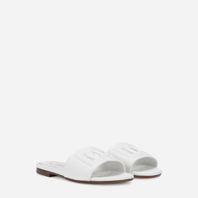 Shop Dolce & Gabbana Leather Dg Millennials Sliders In White