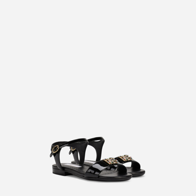 Dolce & Gabbana Patent Leather Sandals With Dg Logo In Black