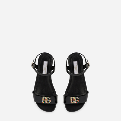 Shop Dolce & Gabbana Patent Leather Sandals With Dg Logo In Black