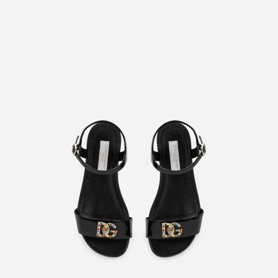 Dolce & Gabbana Patent Leather Sandals With Dg Logo In Black