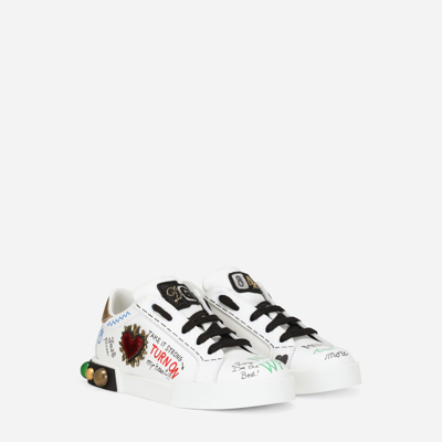 Shop Dolce & Gabbana Calfskin Portofino Dg King Sneakers In Multicolor