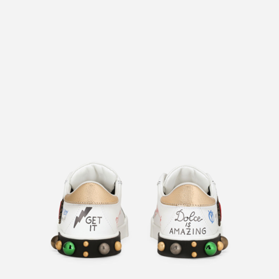 Dolce & Gabbana Calfskin Portofino Dg King Sneakers In Multicolor