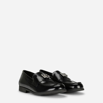 Shop Dolce & Gabbana Calfskin Loafers With Dg Logo In Black