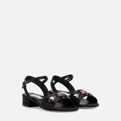 Shop Dolce & Gabbana Satin Sandals With Multi-colored Crystals In Black