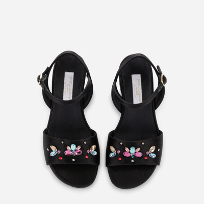 Shop Dolce & Gabbana Satin Sandals With Multi-colored Crystals In Black