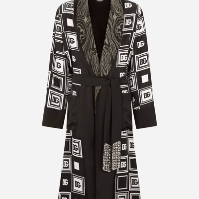 Shop Dolce & Gabbana Silk Robe With All-over Dg Print In Multicolor